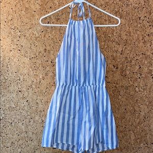 Blue and white striped halter romper